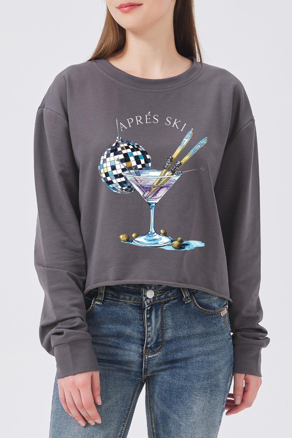 Apres ski drinking crop sweatshirt