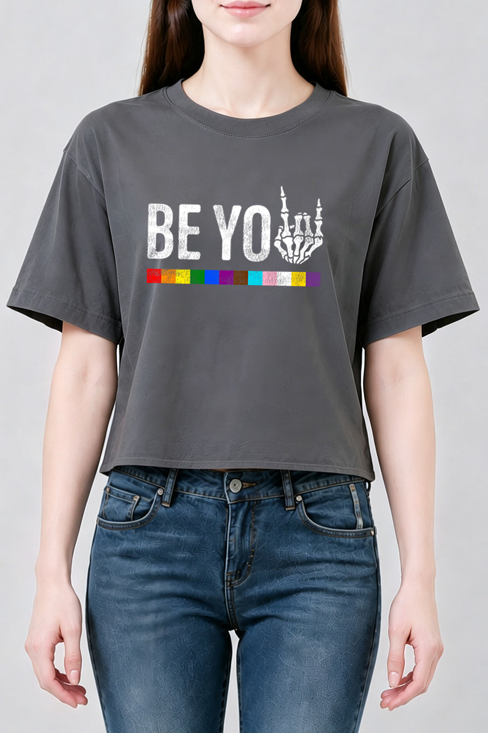 Be you rainbow skull crop top