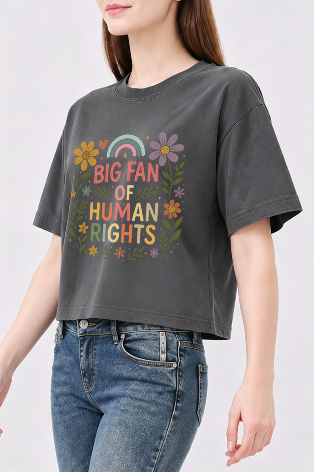 Big fan of human rights floral crop top
