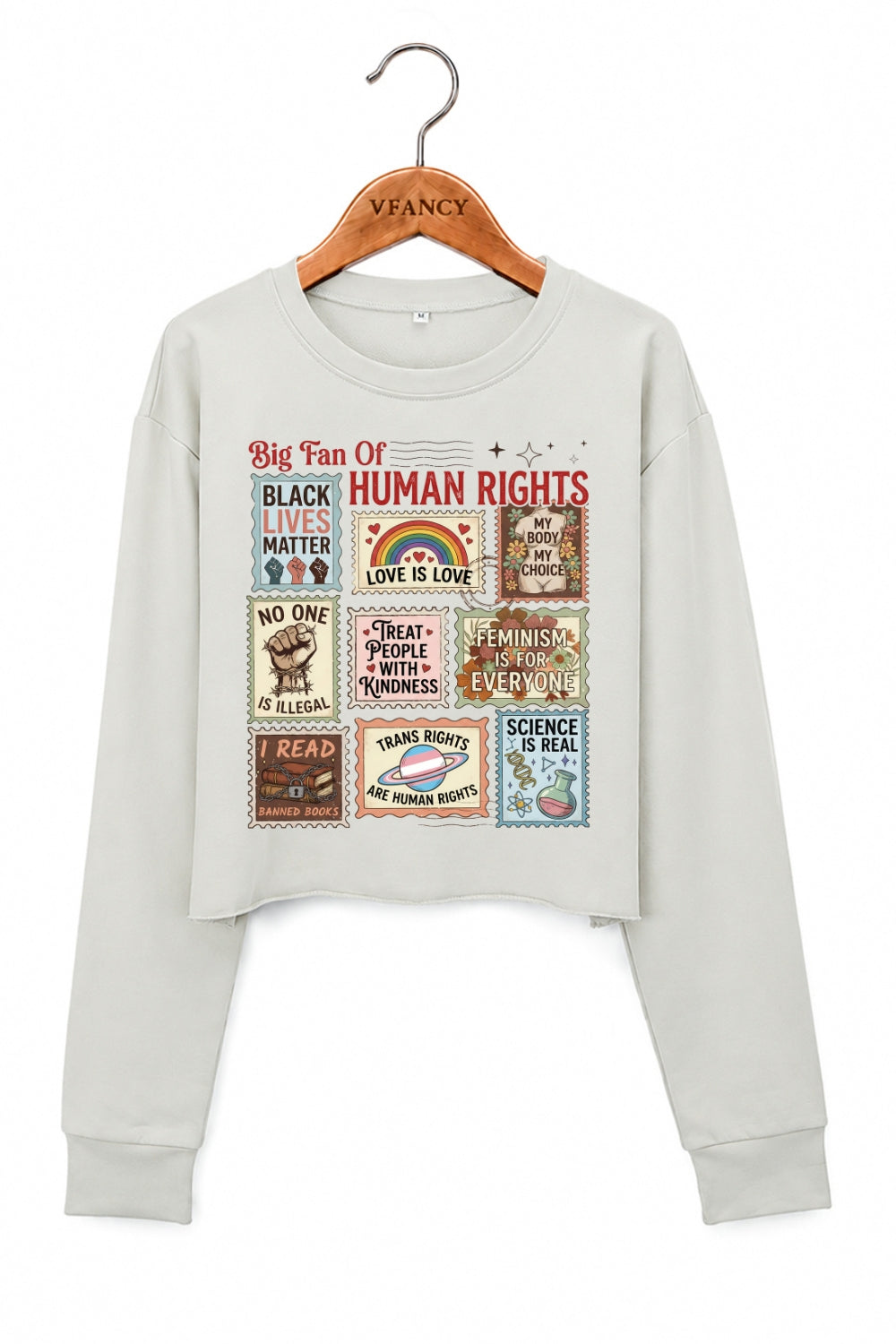 Big fan of human rights poster crop sweatshirt