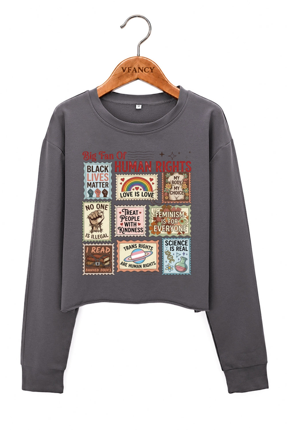 Big fan of human rights poster crop sweatshirt