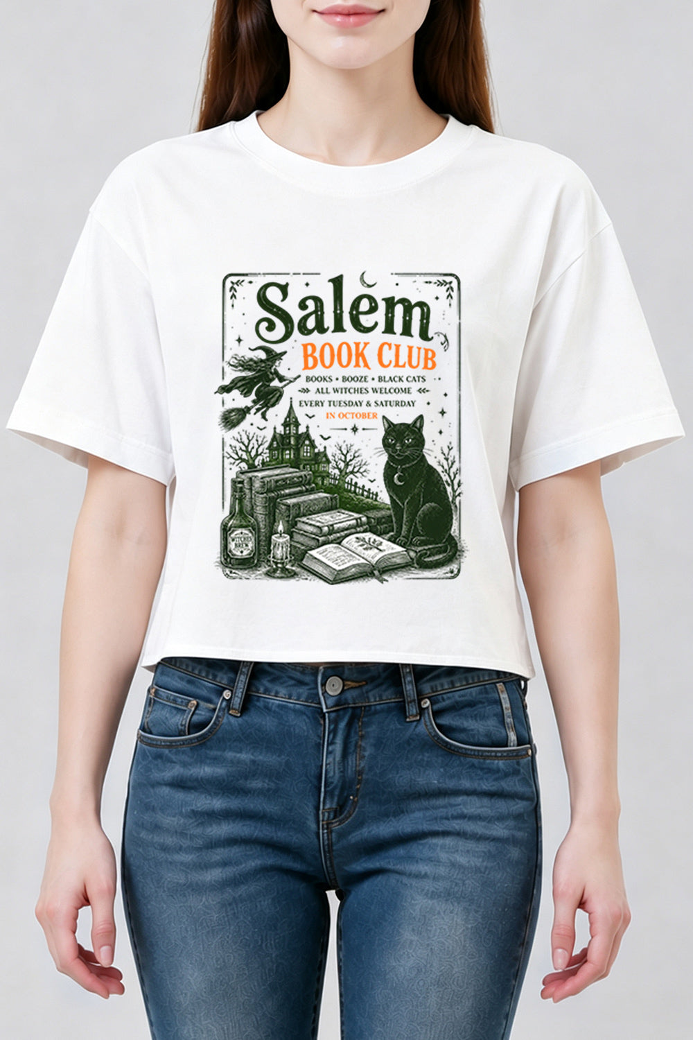 Black cat book club crop top