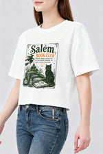 Black cat book club crop top