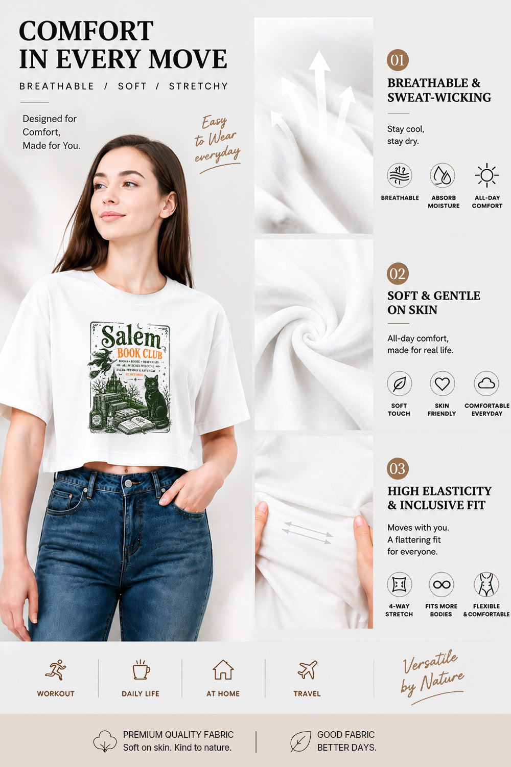 Black cat book club crop top