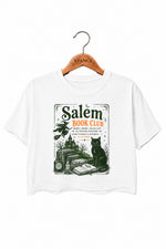 Black cat book club crop top