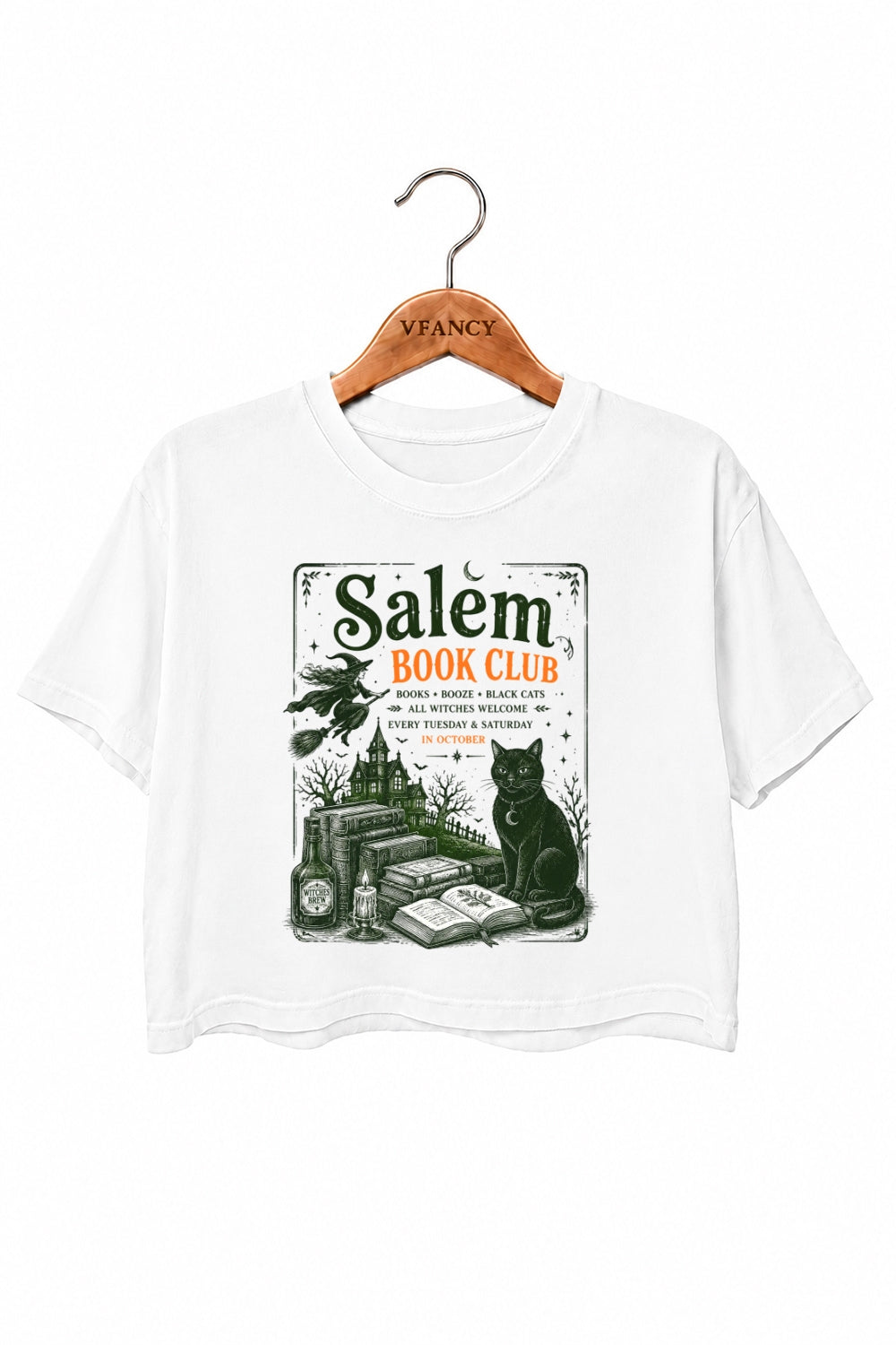 Black cat book club crop top