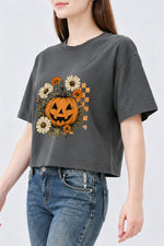 Blooming flower halloween pumpkin crop top