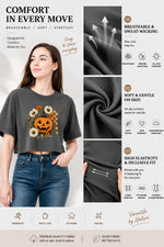 Blooming flower halloween pumpkin crop top