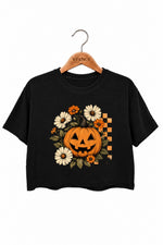 Blooming flower halloween pumpkin crop top