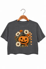 Blooming flower halloween pumpkin crop top