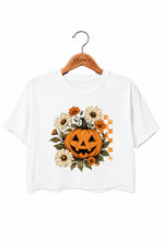 Blooming flower halloween pumpkin crop top