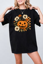 Blooming flower halloween pumpkin tee
