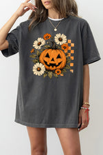 Blooming flower halloween pumpkin tee