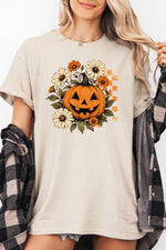 Blooming flower halloween pumpkin tee