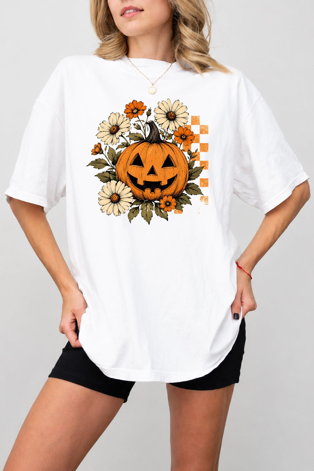 Blooming flower halloween pumpkin tee