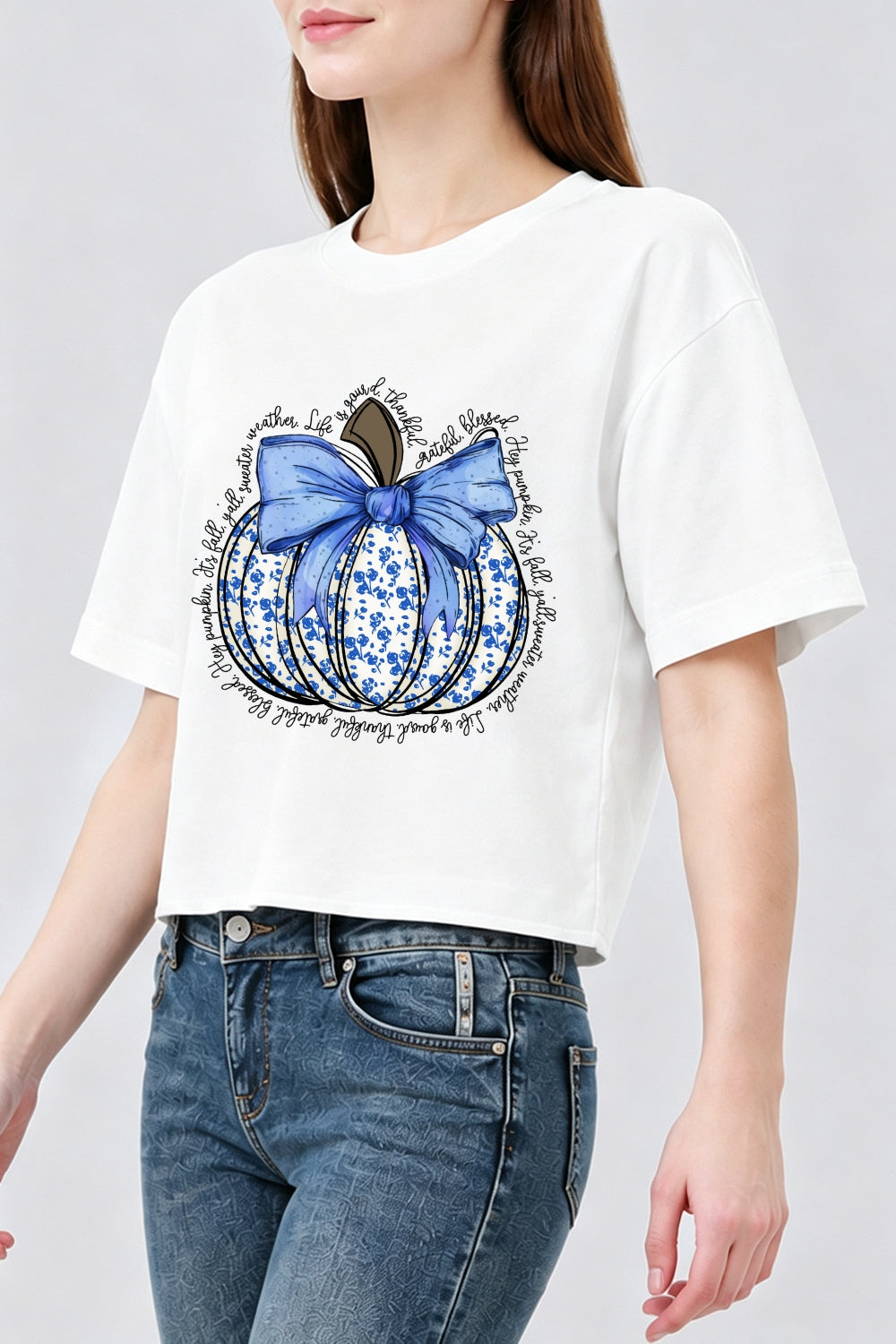 Blue rose pumpkin thanksgiving crop top