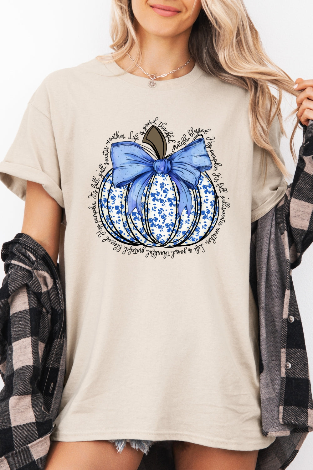 Blue rose pumpkin thanksgiving tee