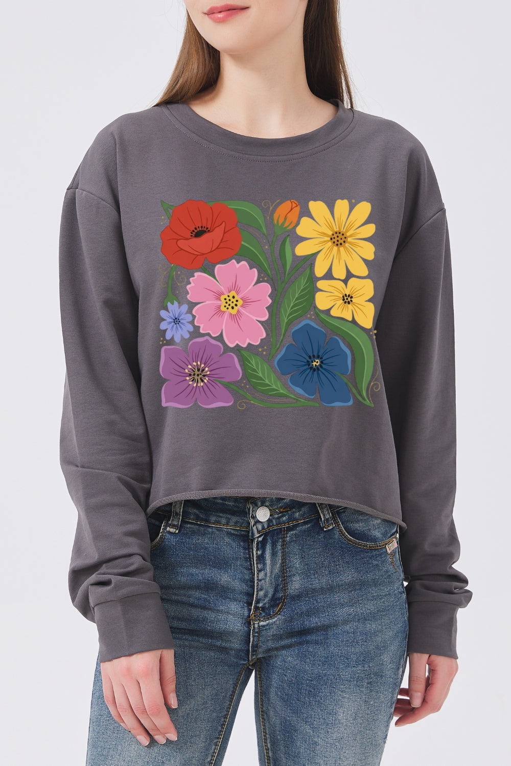 Boho rainbow floral crop sweatshirt