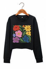 Boho rainbow floral crop sweatshirt