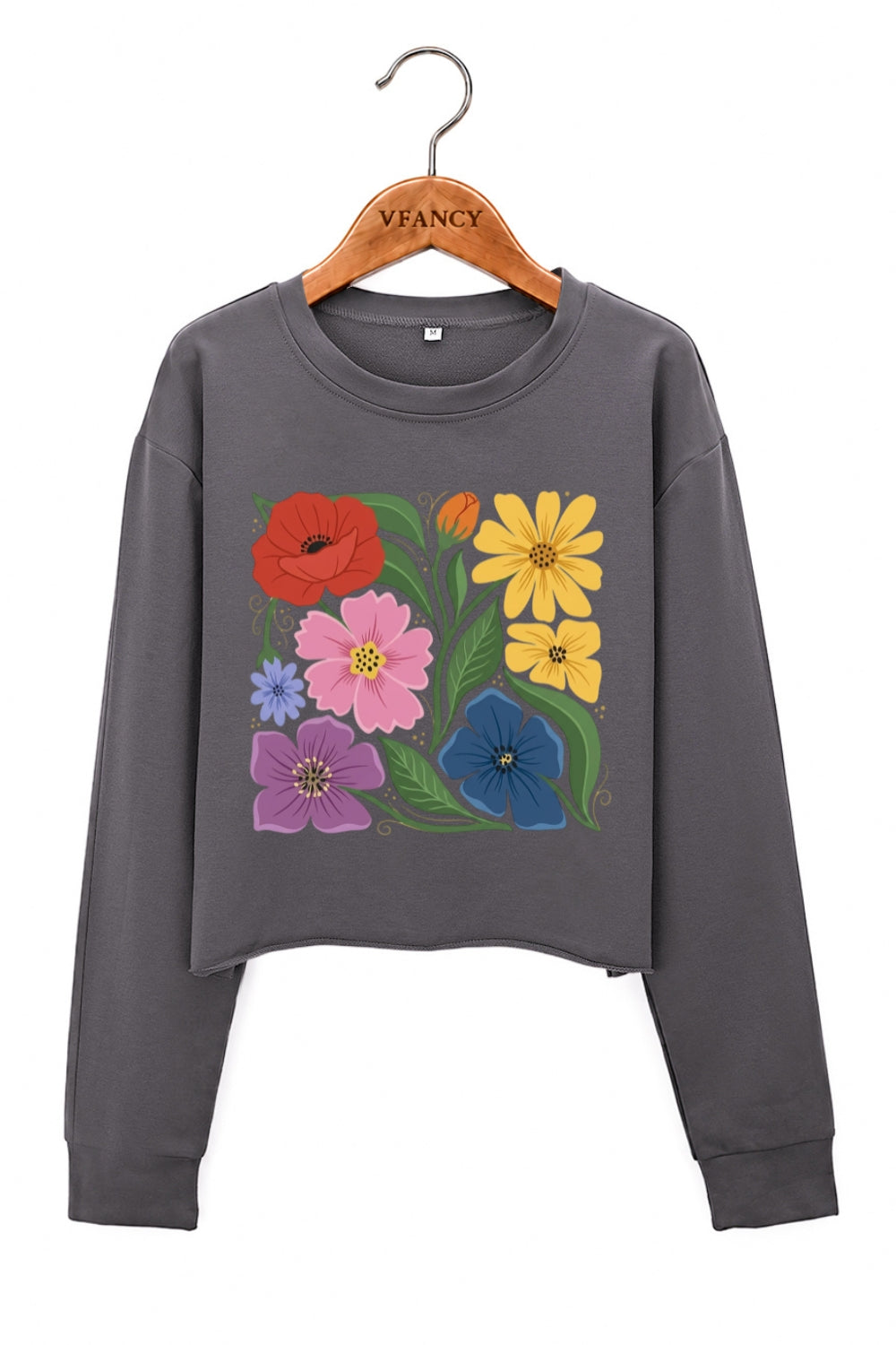 Boho rainbow floral crop sweatshirt