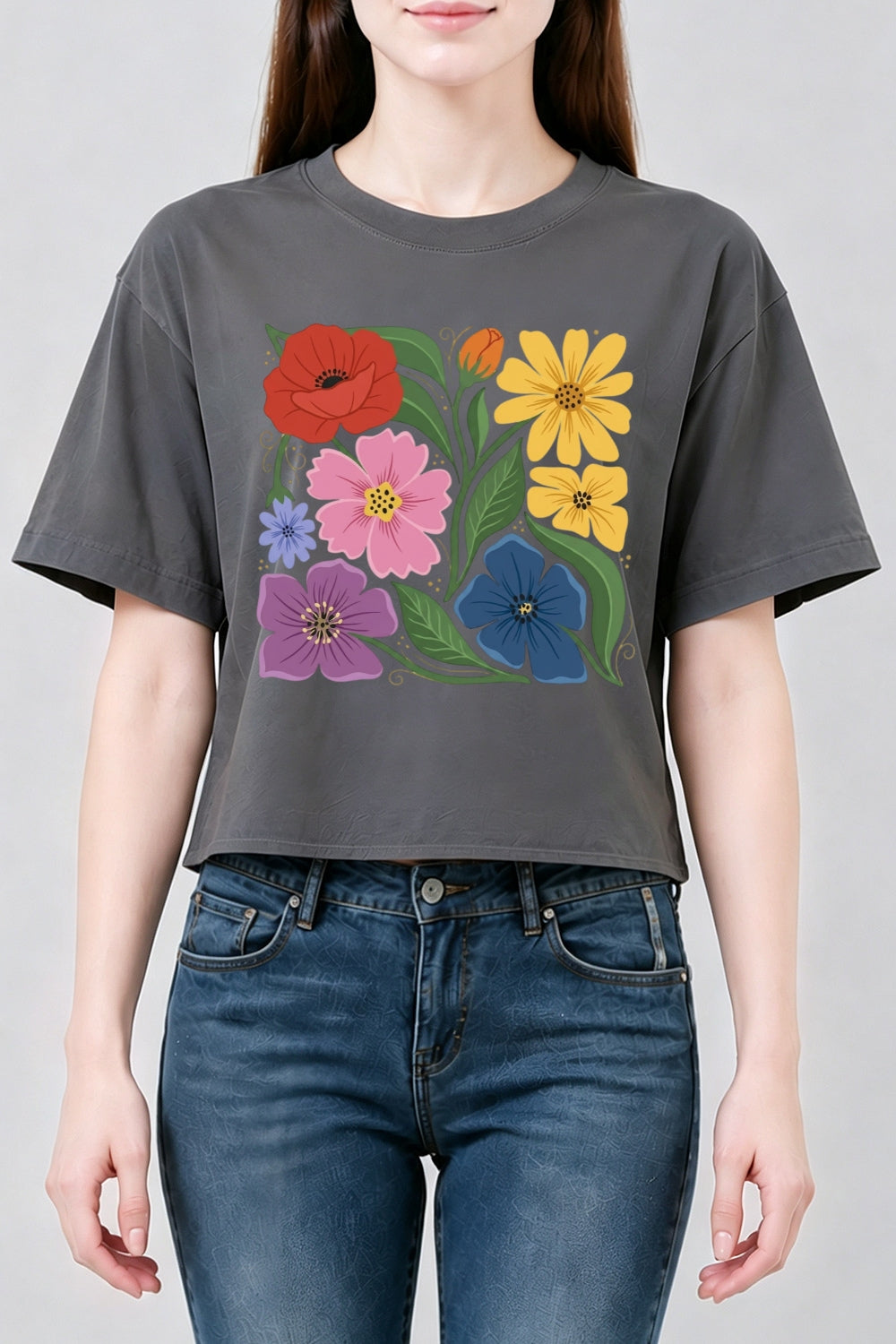Boho rainbow floral crop top