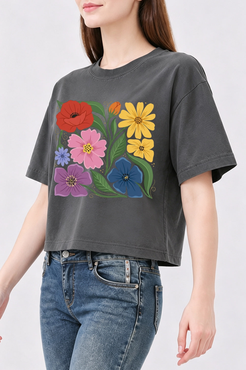 Boho rainbow floral crop top