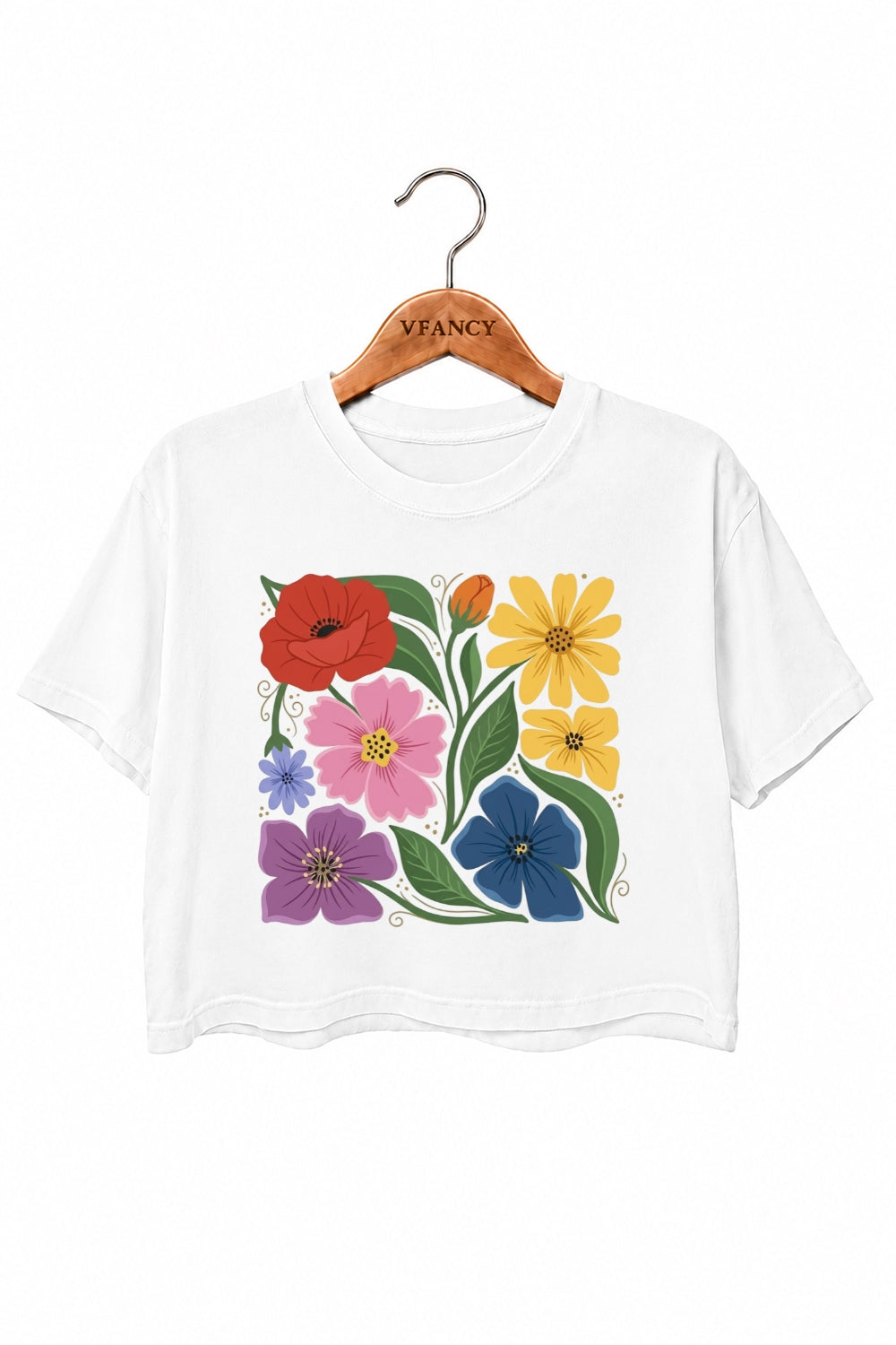 Boho rainbow floral crop top