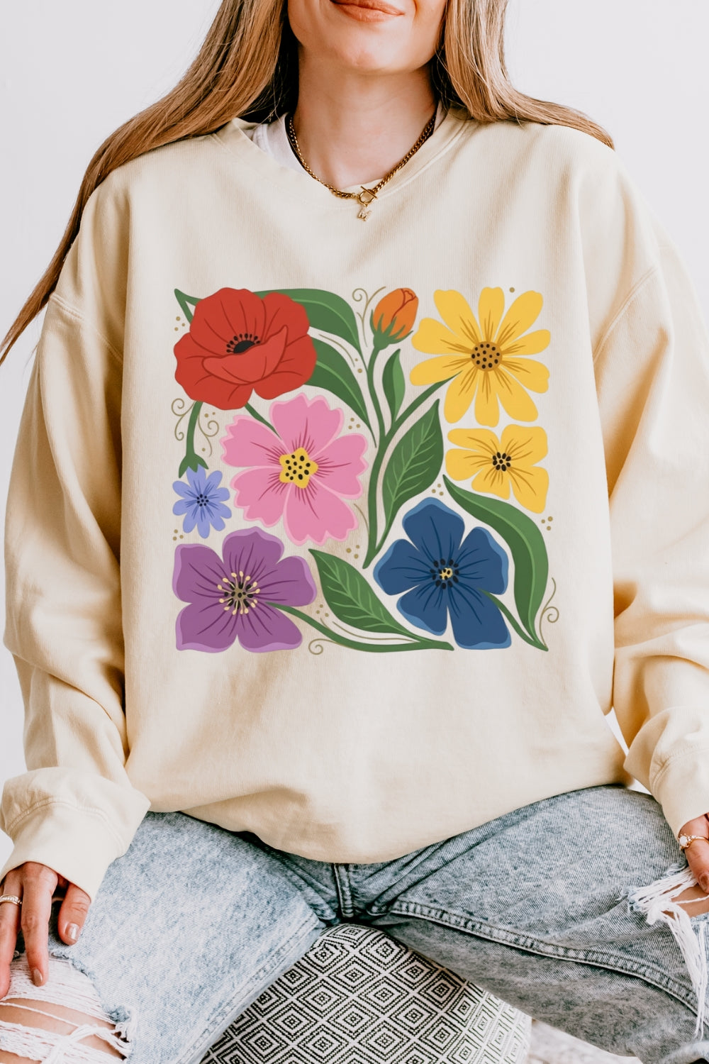 Boho rainbow floral sweatshirt
