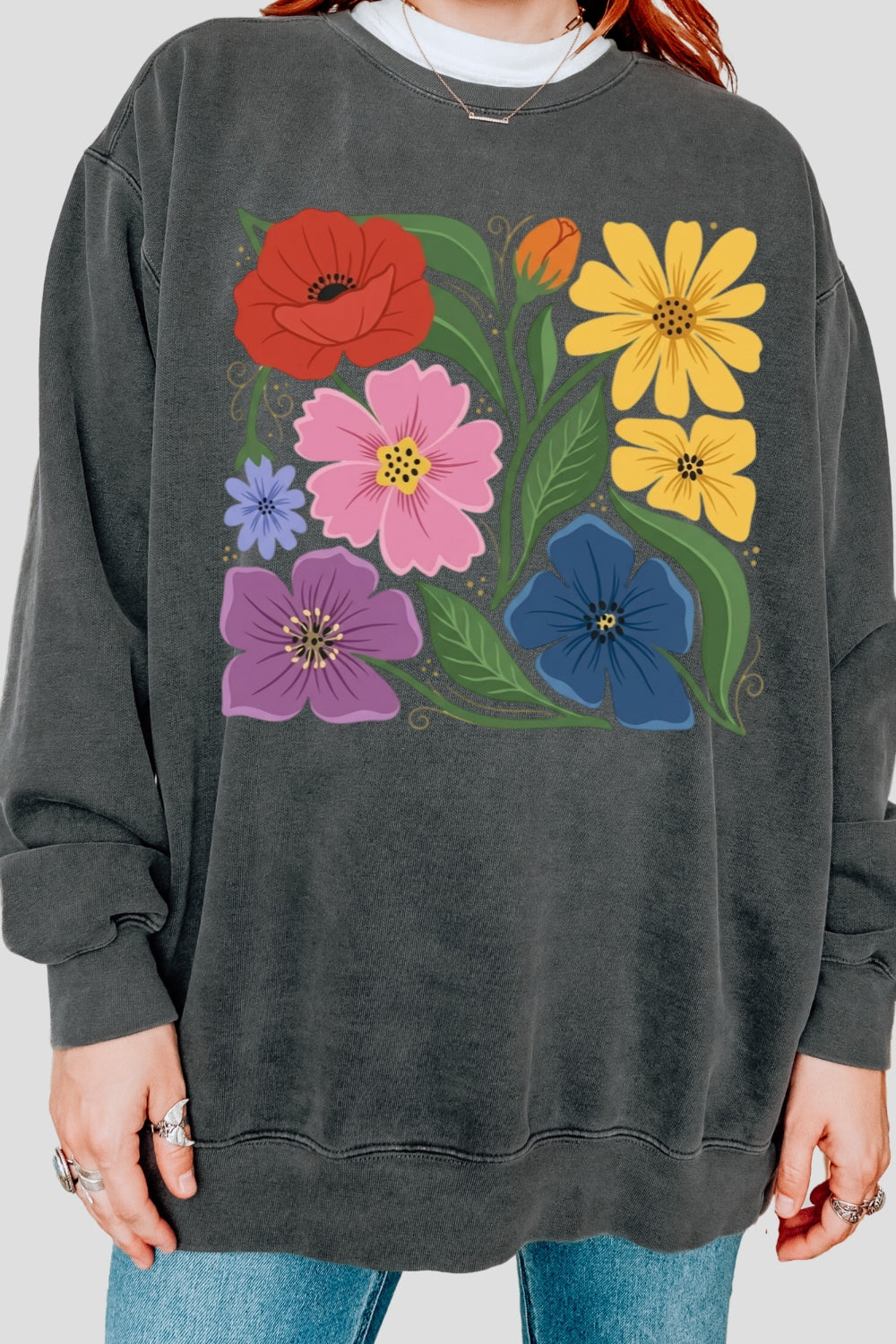 Boho rainbow floral sweatshirt