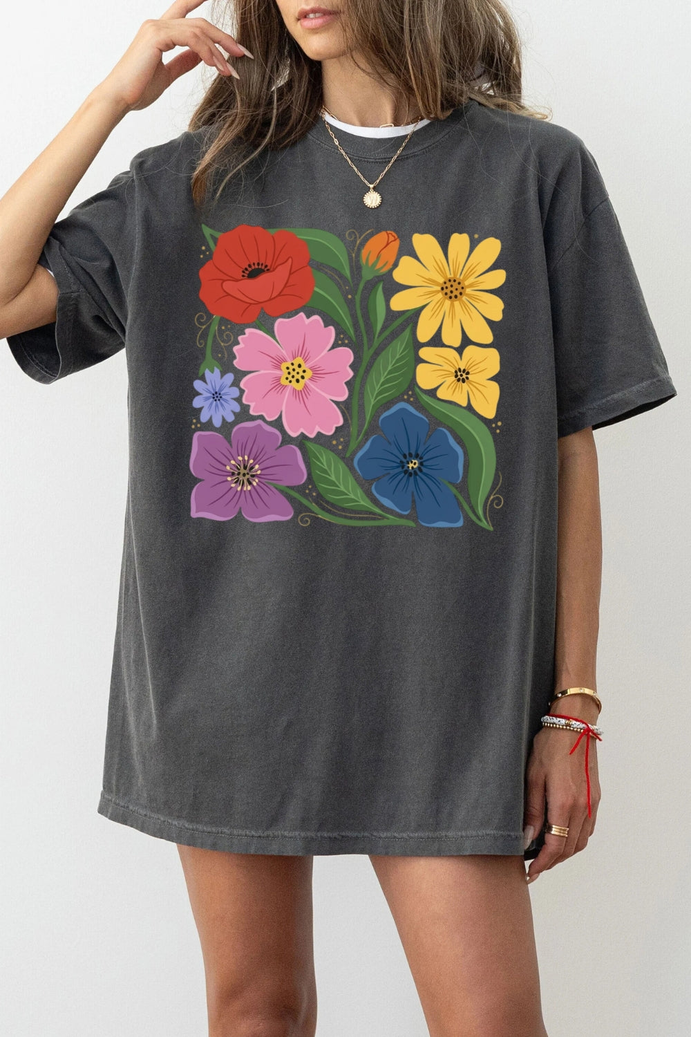 Boho rainbow floral tee