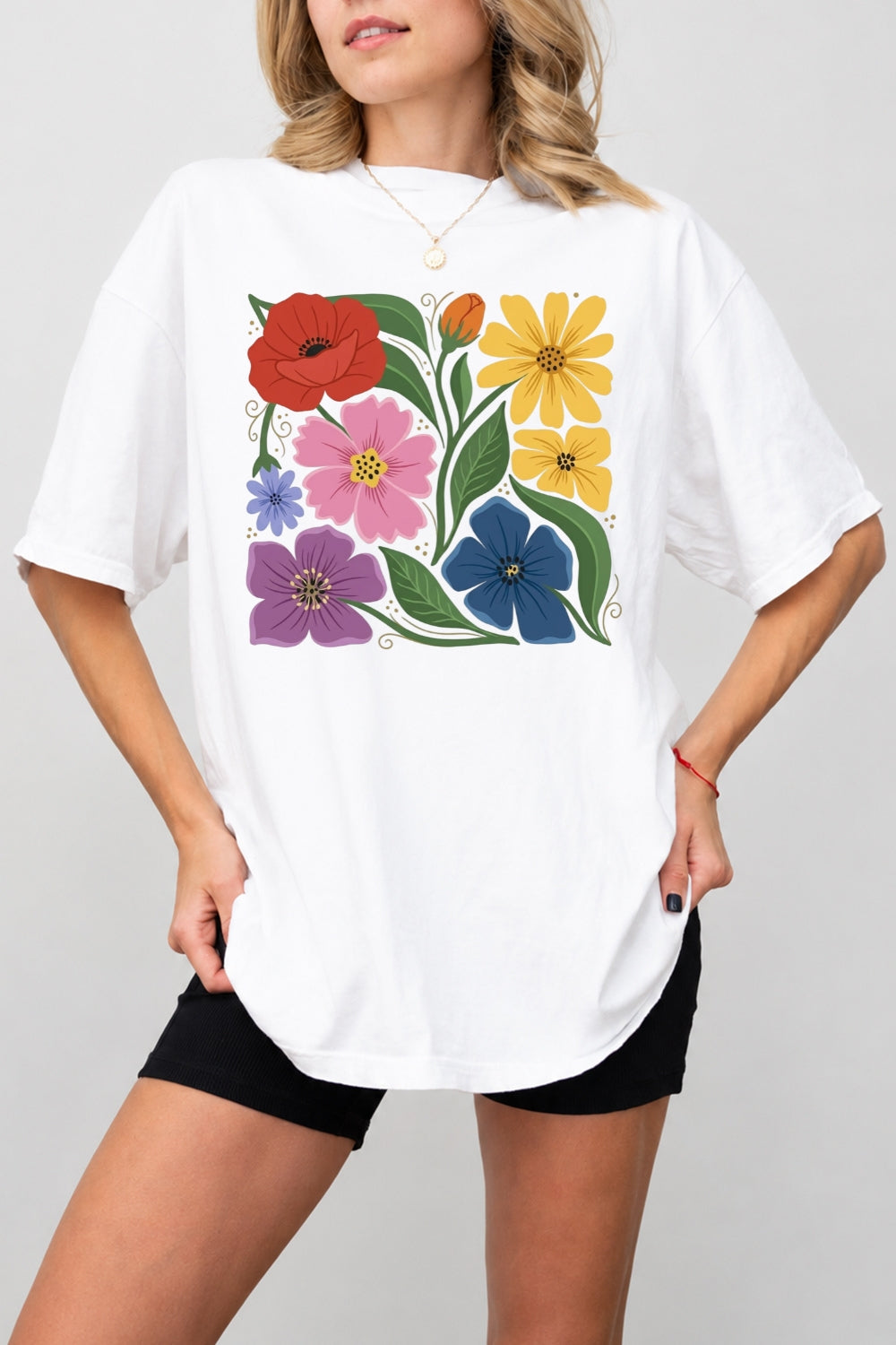 Boho rainbow floral tee