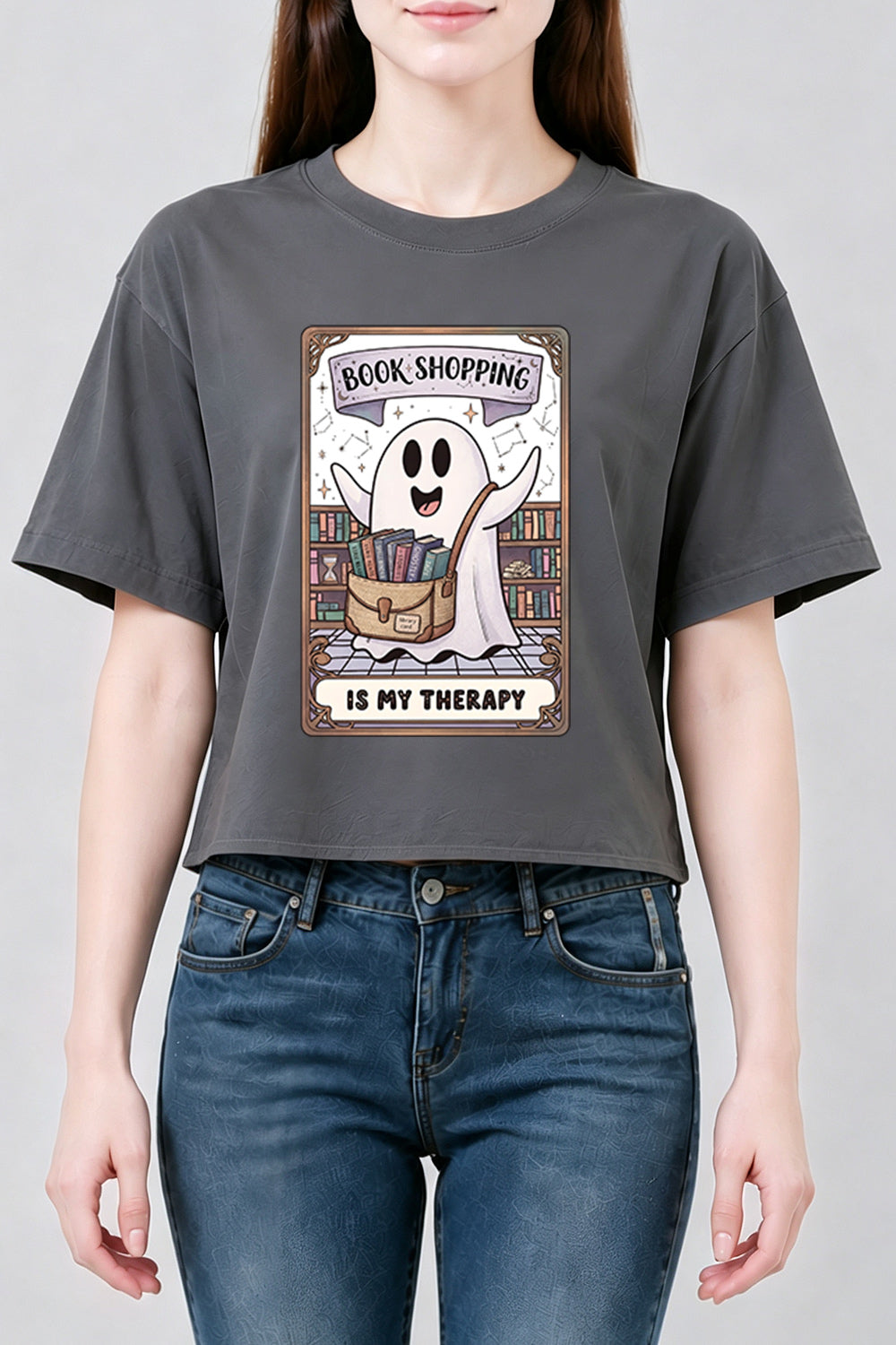 Book shopping is my therapy crop top