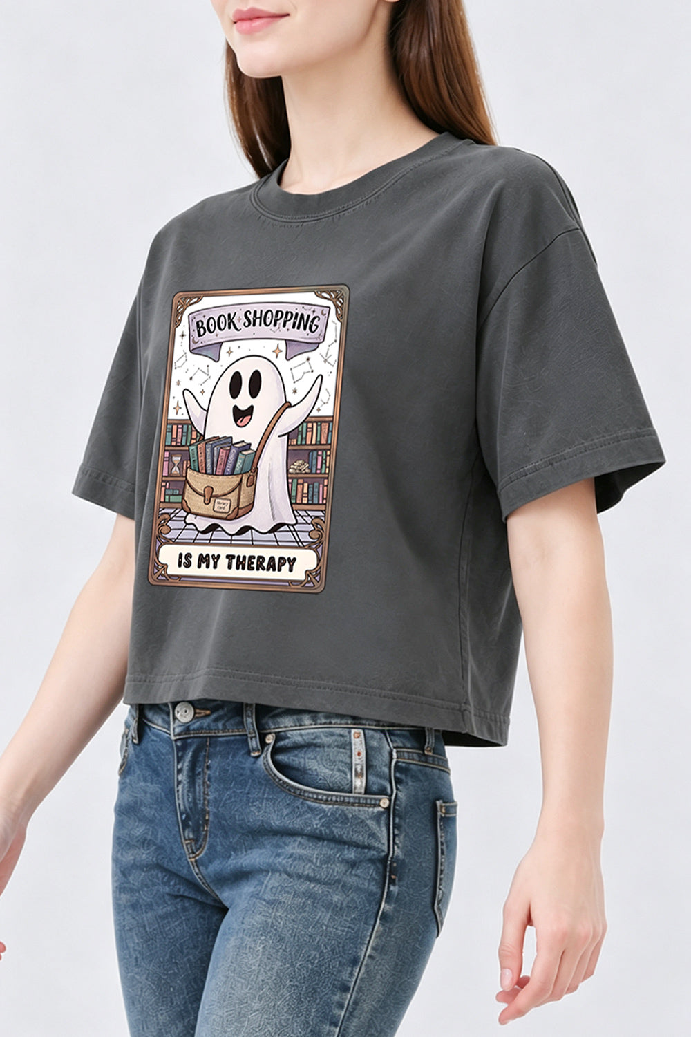 Book shopping is my therapy crop top