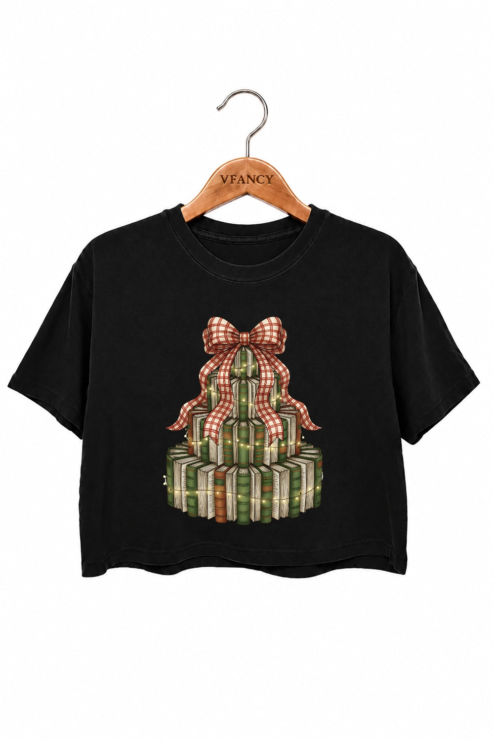 Books christmas tree crop top
