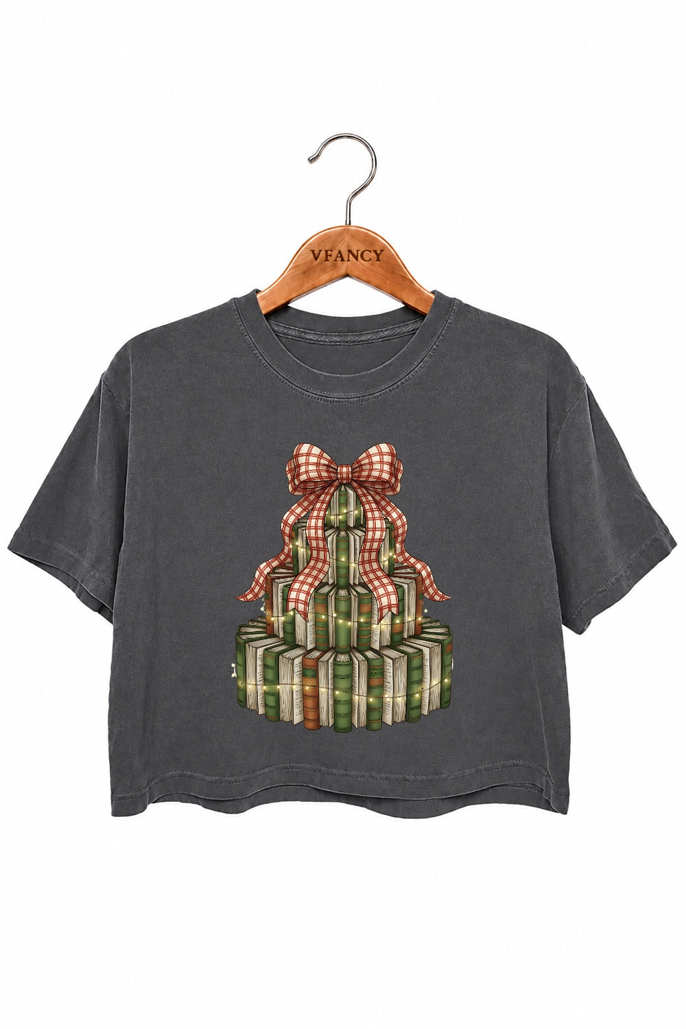 Books christmas tree crop top