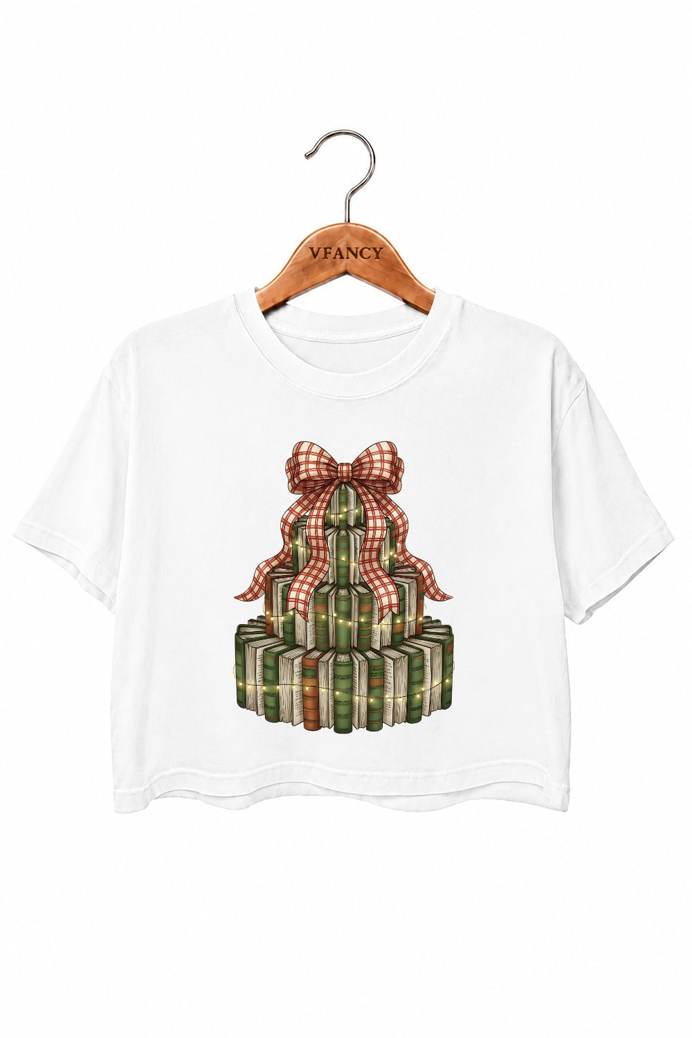 Books christmas tree crop top