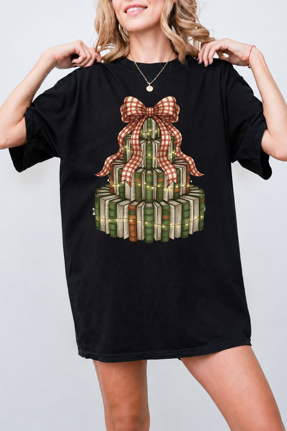 Books christmas tree tee