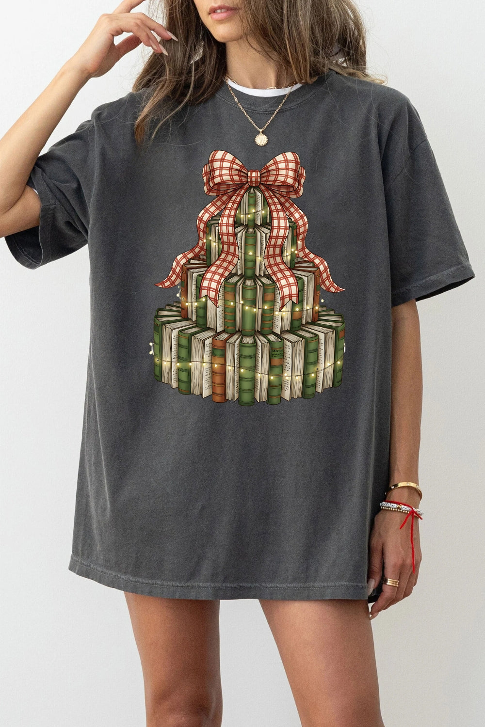 Books christmas tree tee