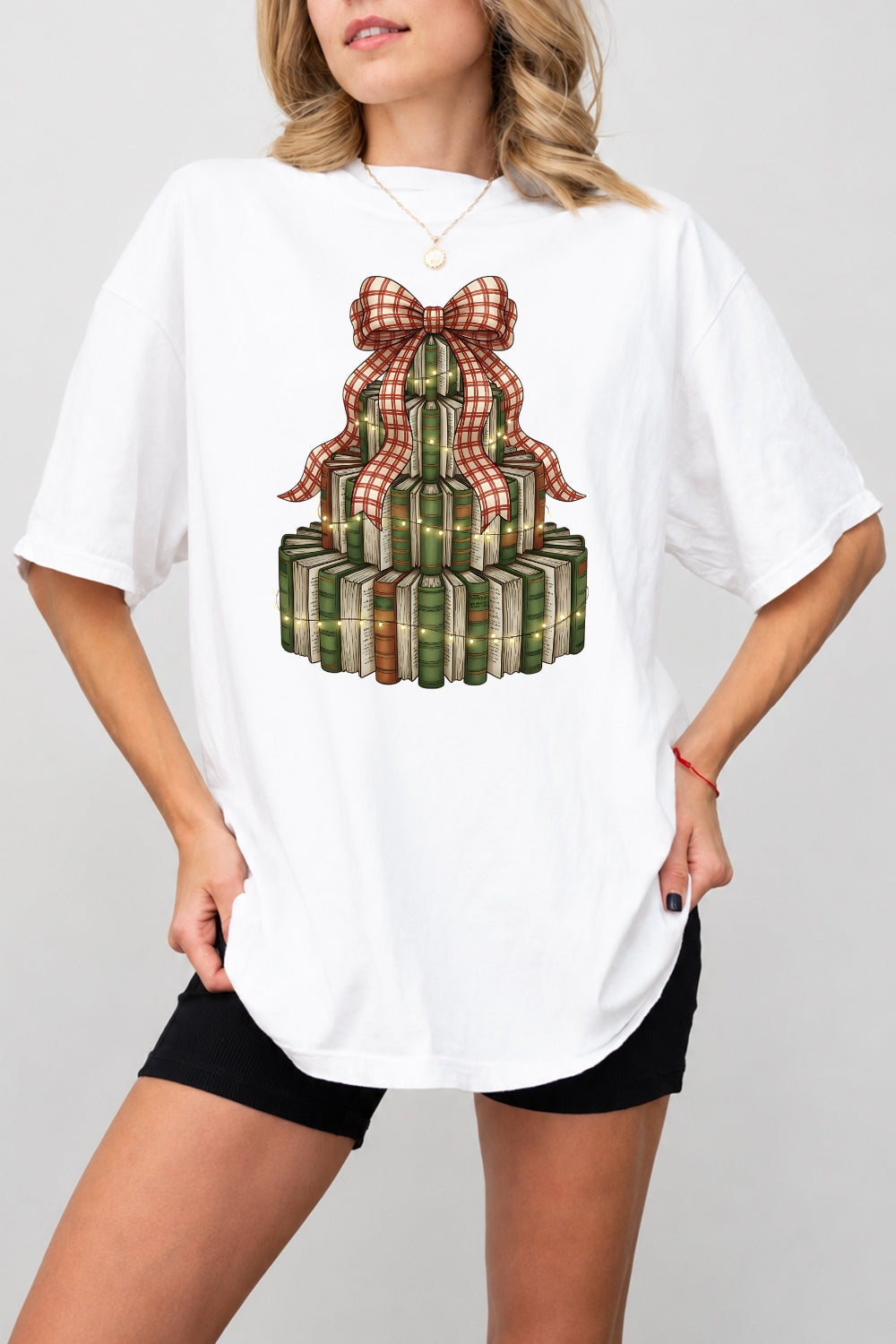 Books christmas tree tee