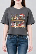 Bookshelf with christmas lights crop top