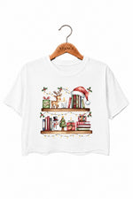 Bookshelf with christmas lights crop top