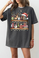 Bookshelf with christmas lights tee