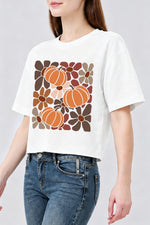 Brown pumpkin floral crop top