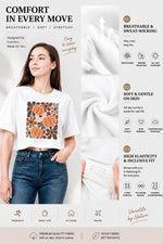 Brown pumpkin floral crop top