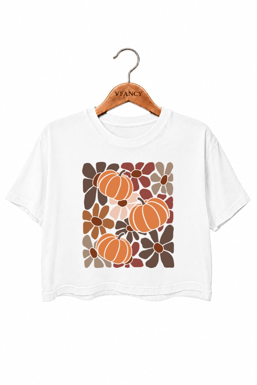 Brown pumpkin floral crop top