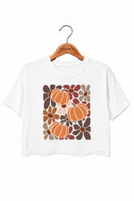 Brown pumpkin floral crop top