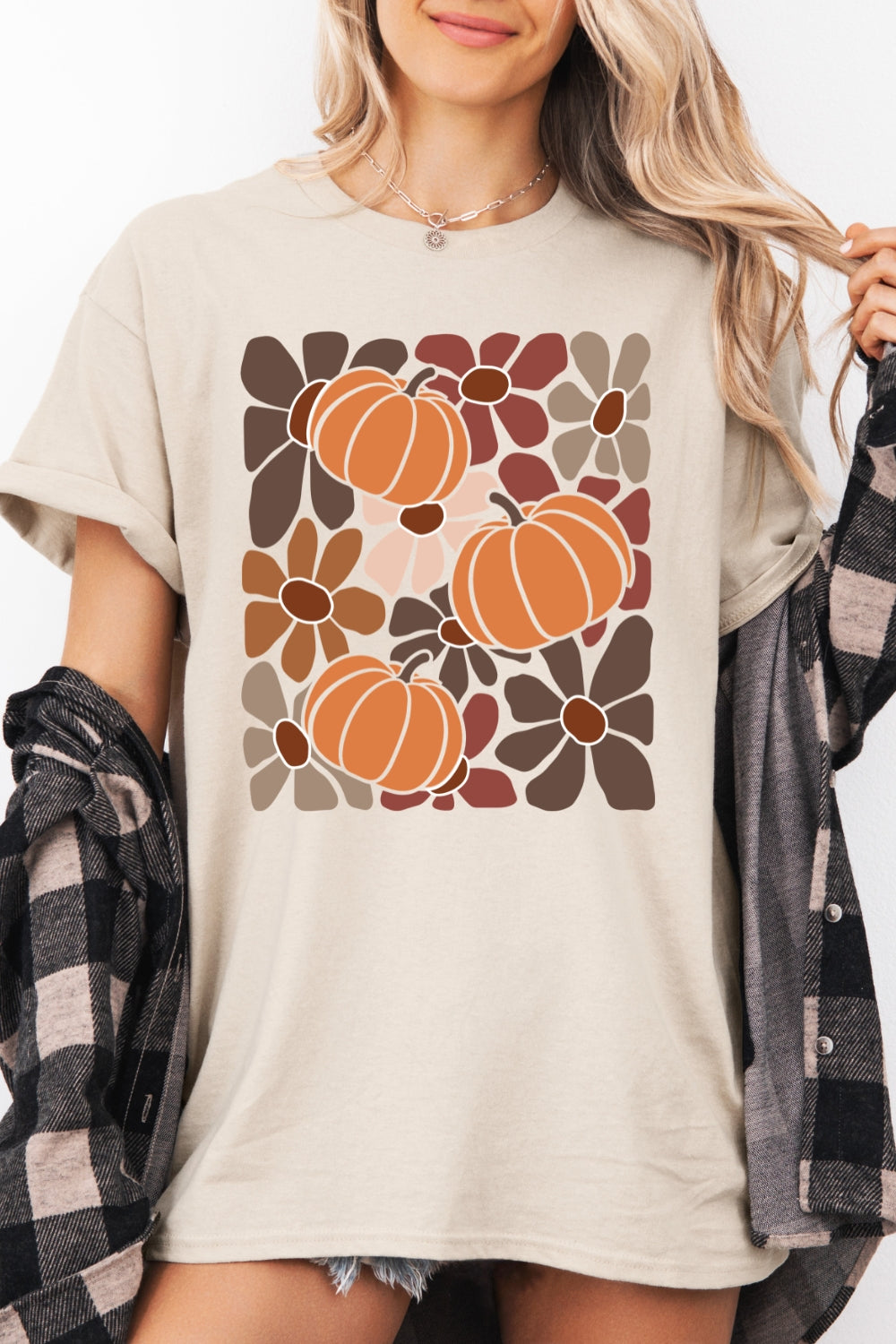 Brown pumpkin floral tee