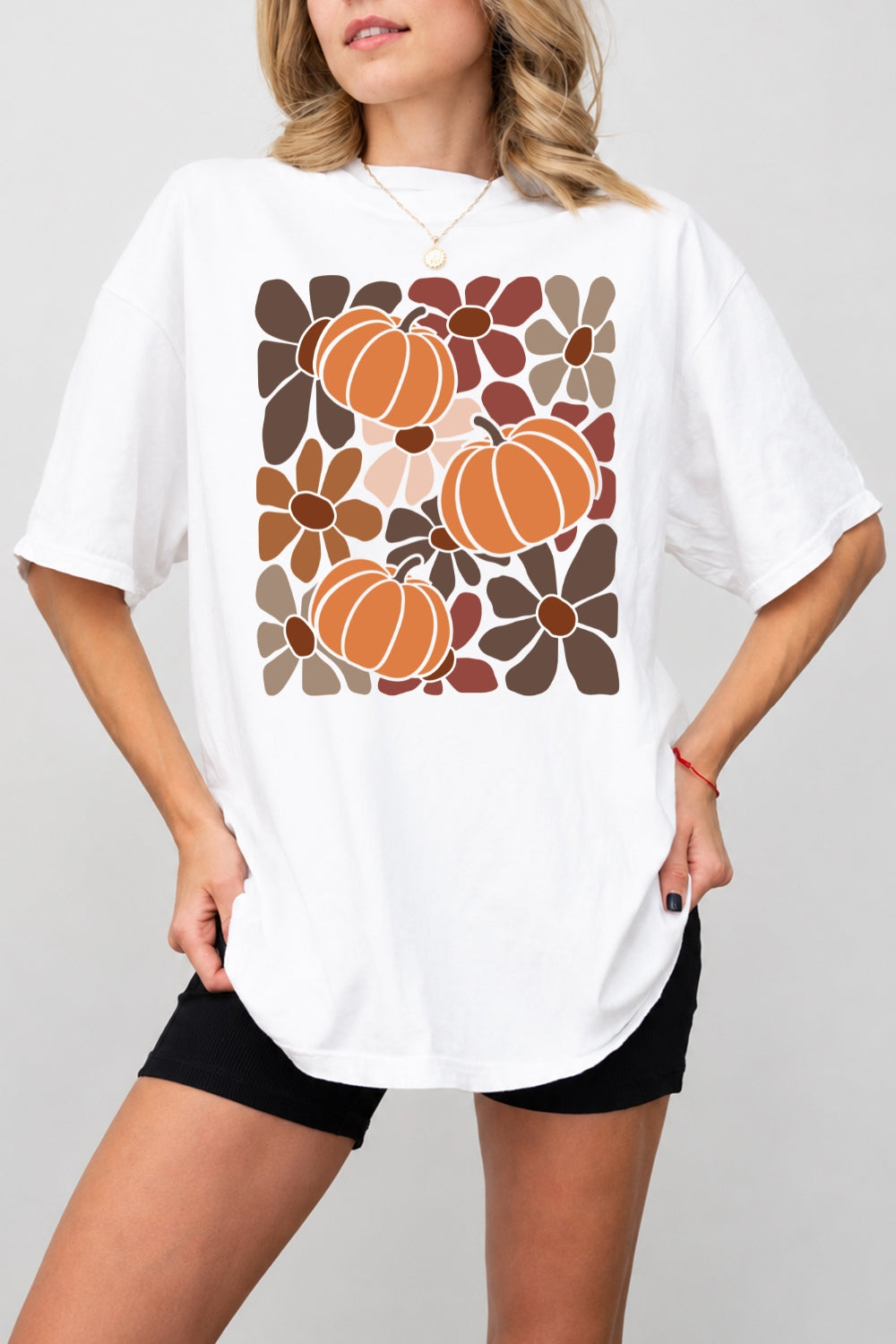 Brown pumpkin floral tee