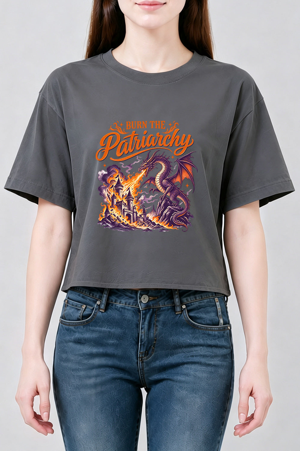 Burn the patriarchy fire dragon crop top