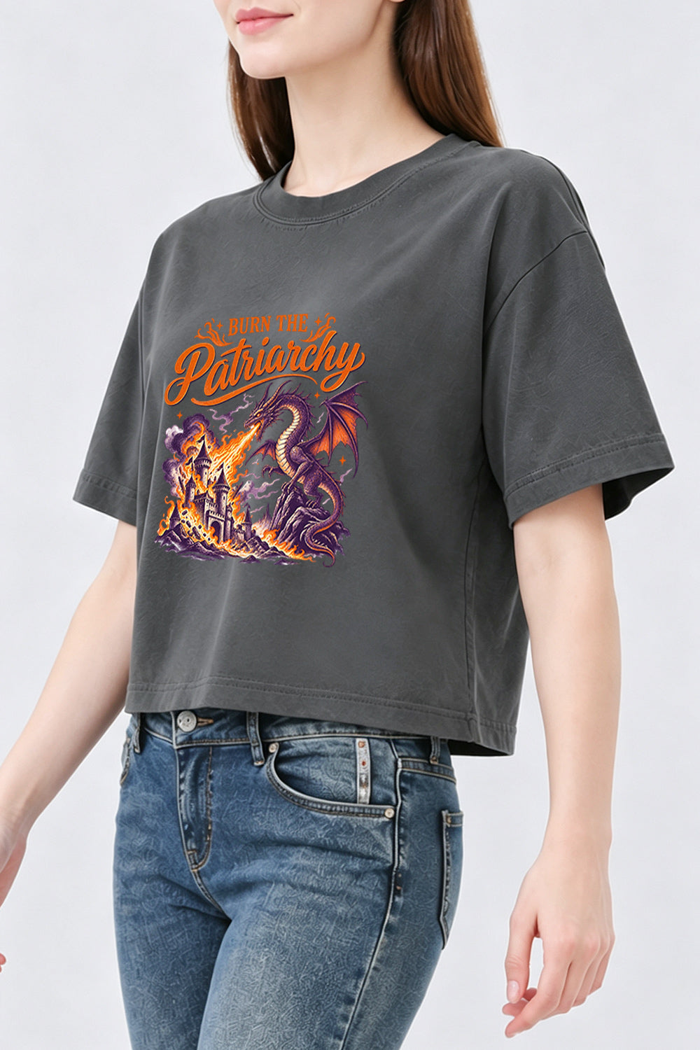 Burn the patriarchy fire dragon crop top